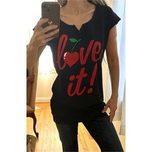 FIORUCCI ‘Love It’ Heart Cutout Back Black Cap Sleeve Sweatshirt NWT Size M